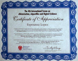 4th Annual International Forum Certificate for Esperanza Lopez 'Docurapid'
